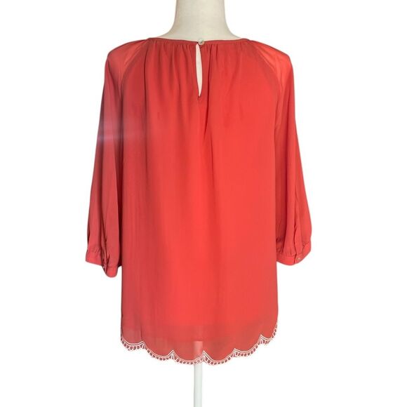 Soft Surroundings Embroidered Peasant Top Boho Long Sleeve Coral Red Medium - Picture 2 of 6